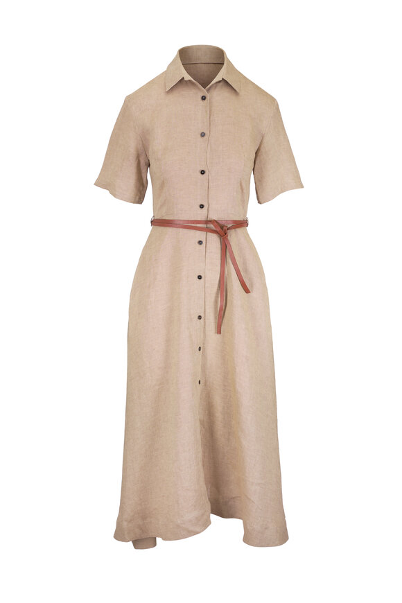 Antonelli Mason Dark Tan Linen Belted Shirtdress