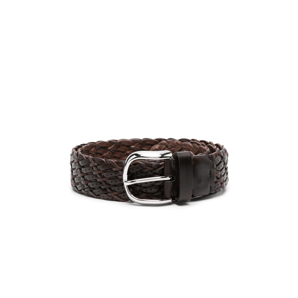 Brunello Cucinelli - Interwoven Leather Belt in Dark Brown