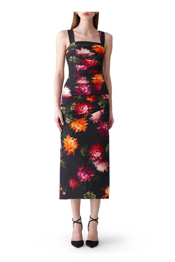 Carolina Herrera Chrysanthemum Print Draped Midi Dress - view 2