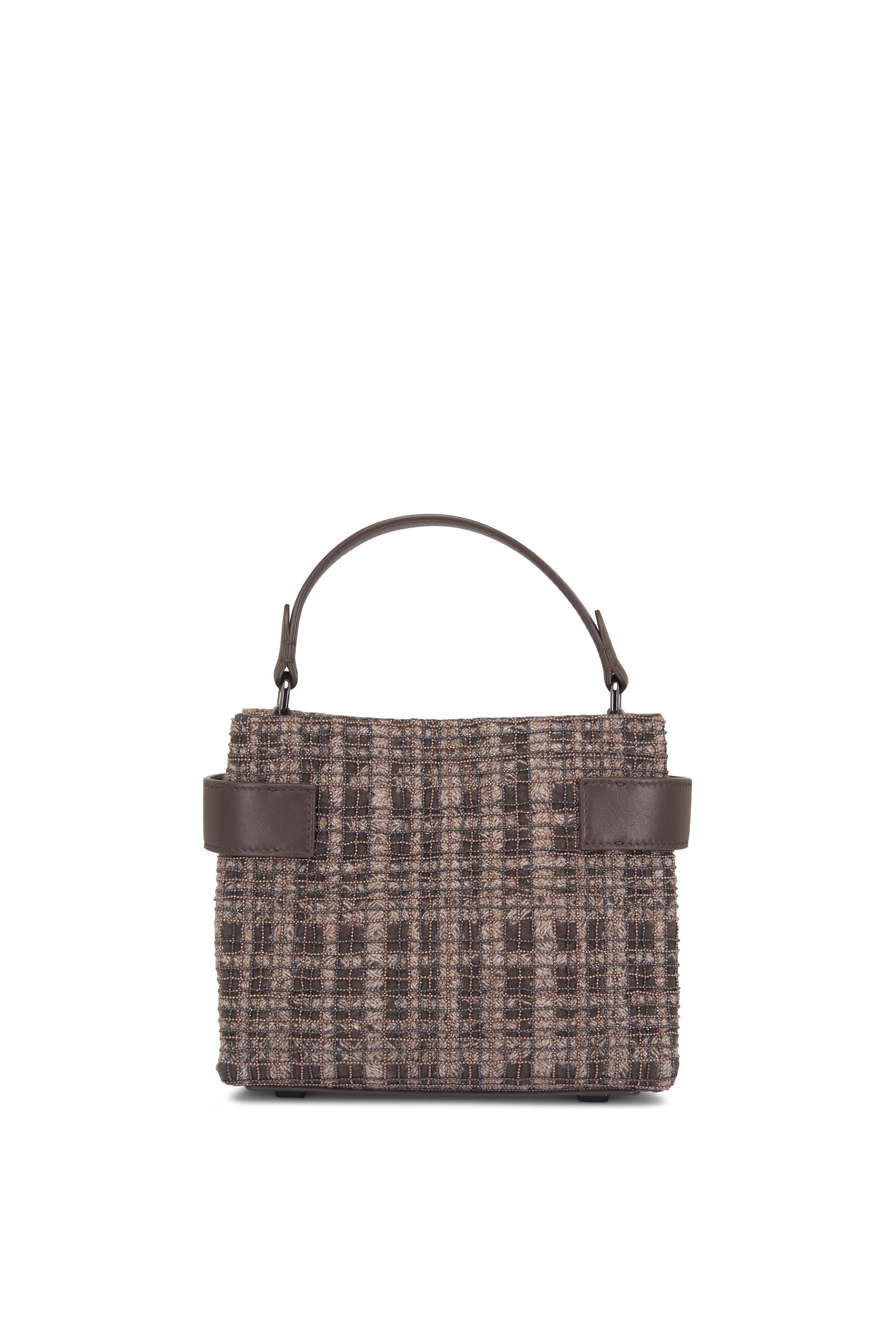 Brunello Cucinelli - Small Monile Check Embroidery Top Handle Tote - view 5