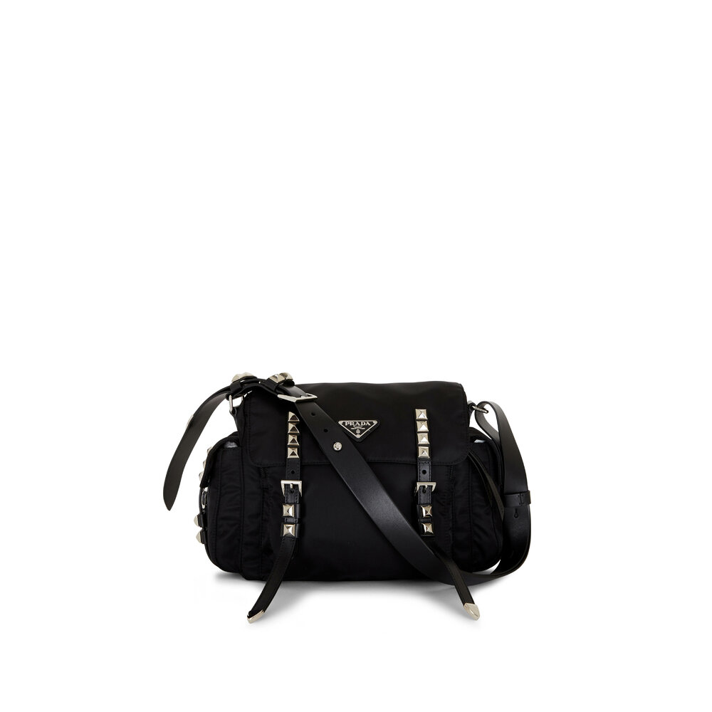 Prada - Black Nylon Stud-Embellished Tote Bag