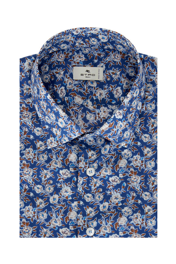 Etro - Blue Mini Floral Cotton Sport Shirt