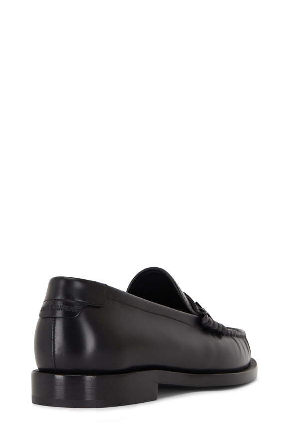 Saint Laurent - Black Leather Moc Toe Penny Loafer