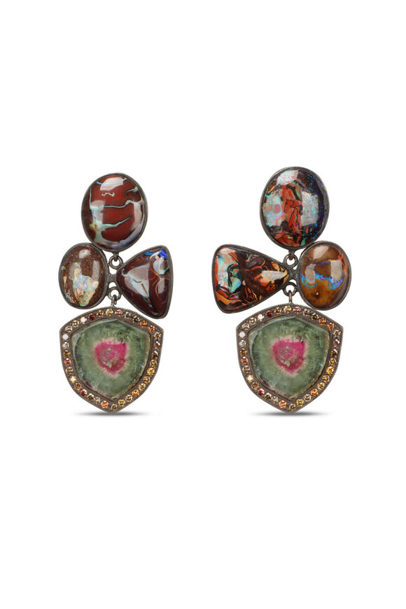 K. Brunini Jewels Watermelon Tourmaline & Opal Slice Earrings