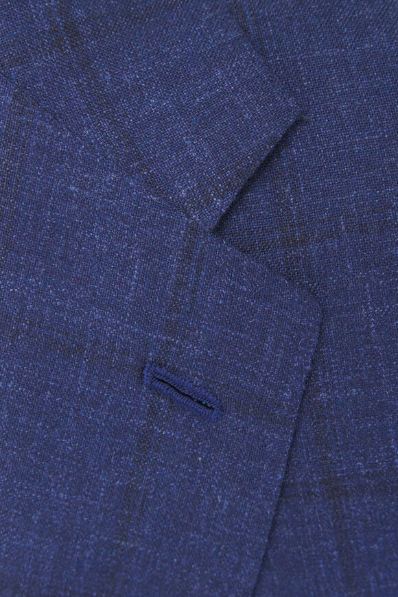 Kiton Navy Wool, Silk, & Cotton Windowpane Sportcoat - view 3