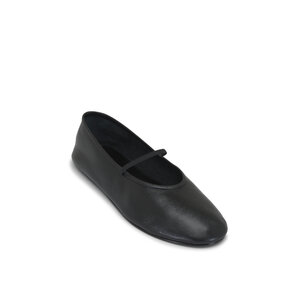 フラットシューズ [The Row] Round Ballet Flat in Leather Round Ballet Flat Black in Leather – The Row