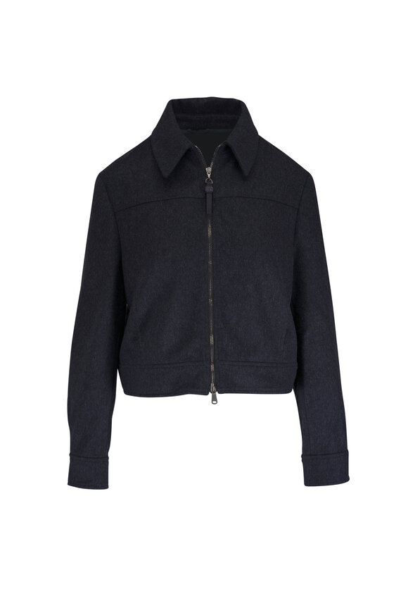 Brunello Cucinelli Dark Gray Wool Flannel Bomber Jacket - view 1