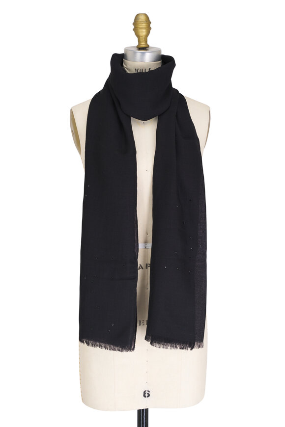 Akris Black Cashmere & Silk Swarovski Stars Scarf