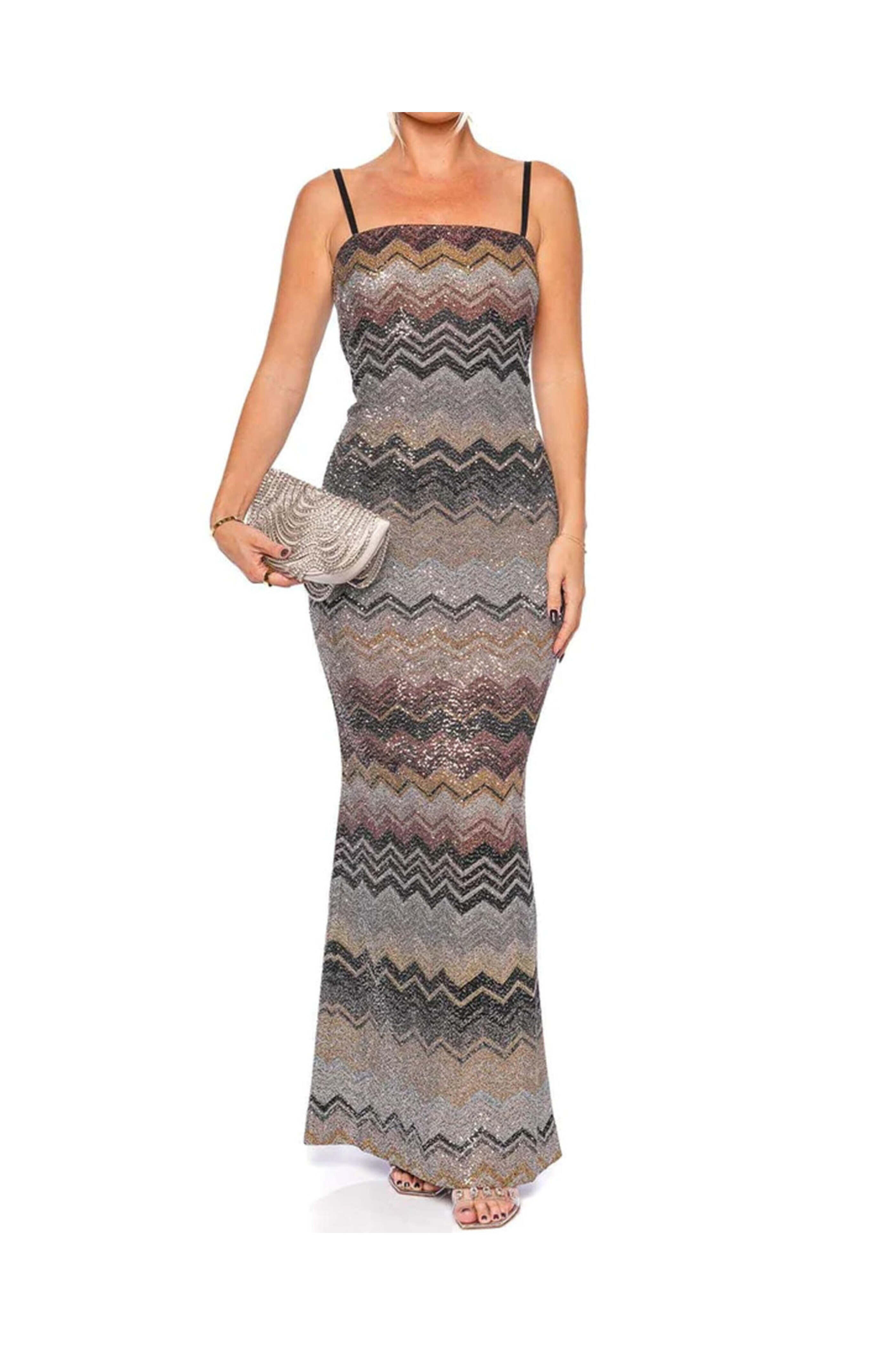 Missoni - Black and Gold Multicolor Zig Zag Long Dress