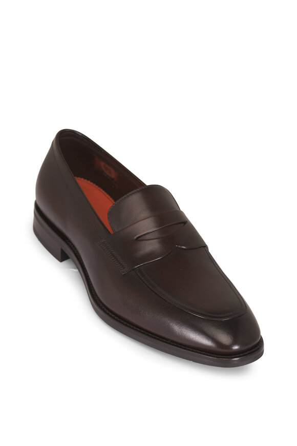 Santoni Gregory Dark Brown Leather Loafer - view 1