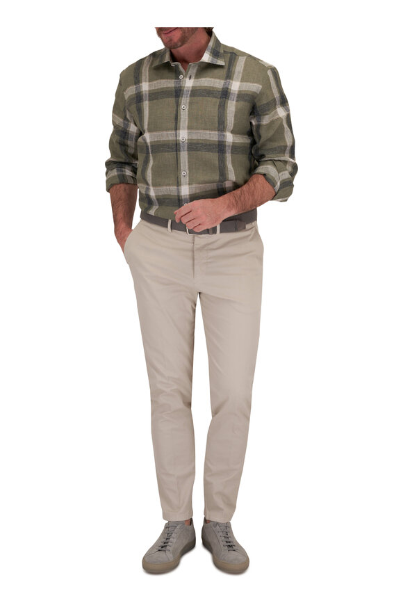 Maurizio Baldassari - Green & Gray Plaid Linen & Cotton Sport Shirt 