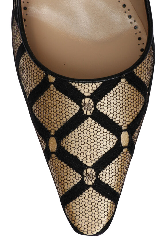 Manolo Blahnik Aleka Nude & Black Satin Pump, 90mm - view 5