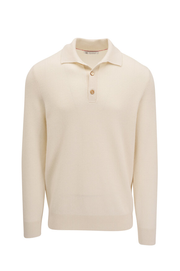 Brunello Cucinelli Waffle Off White Cashmere Sweater