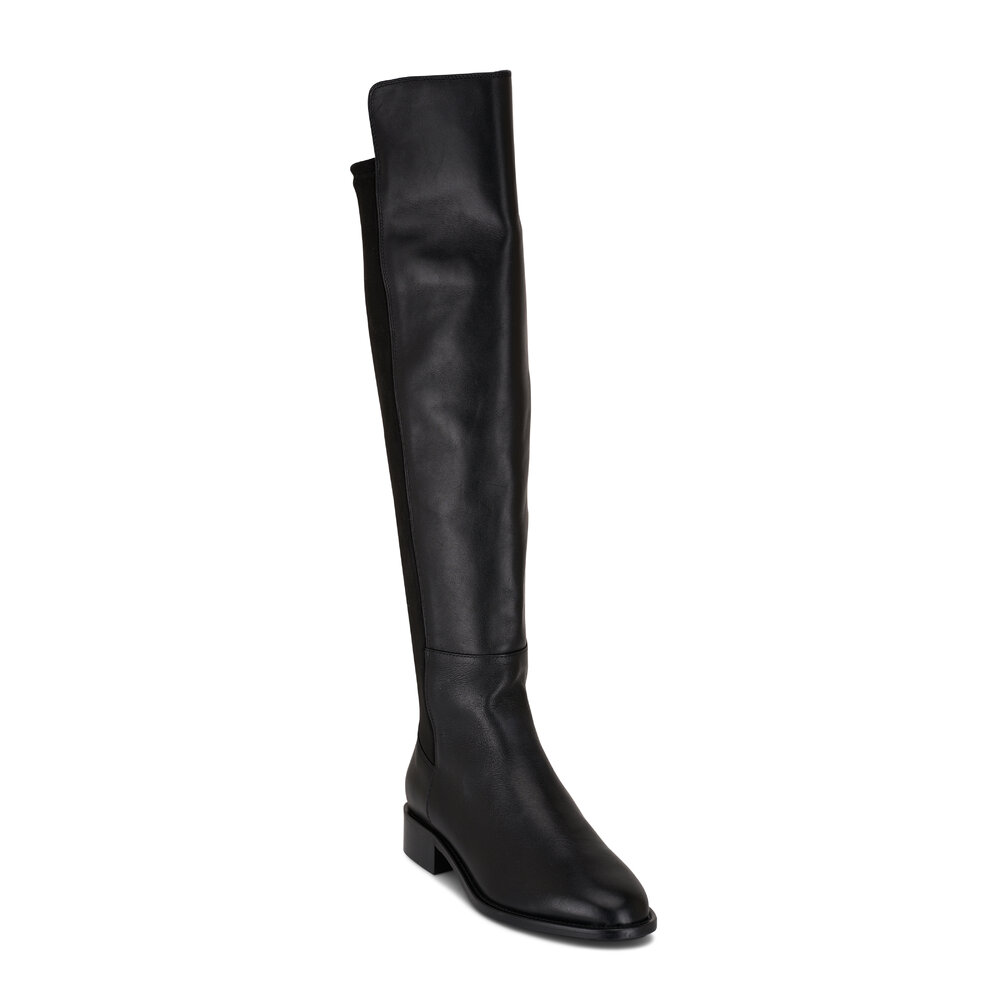 Aquatalia Natessa Black Stretch Leather Over The Knee Boot