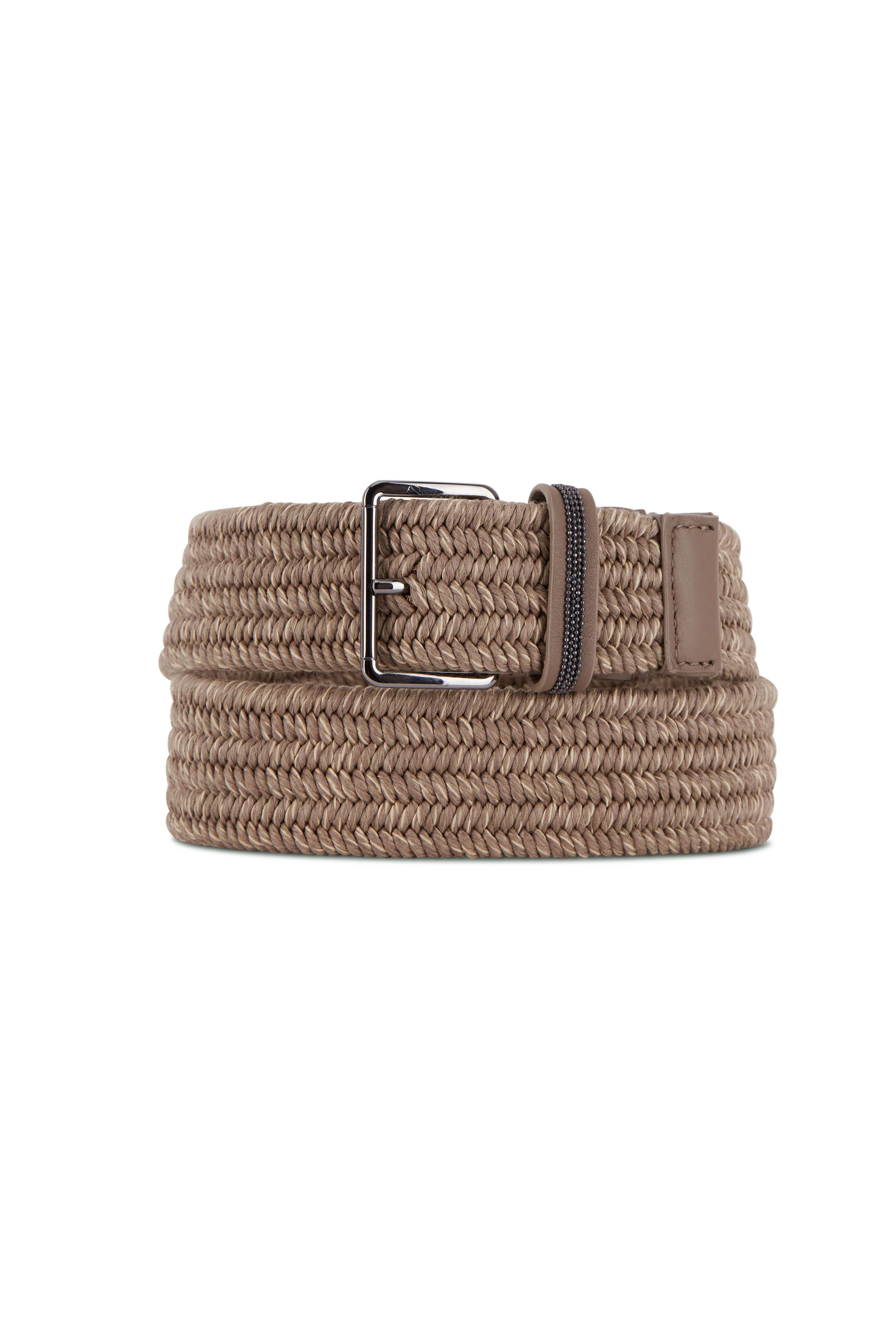 Brunello Cucinelli Stretch Woven Raffia Leater Monili Crystal Belt Size XXXL Brunello Cucinelli Monili Belt Natural Raffia Tan Leather  main image 3