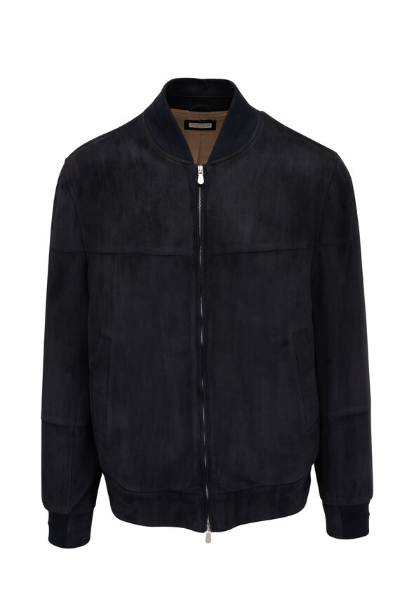 Brunello Cucinelli - Navy Suede Bomber Jacket 