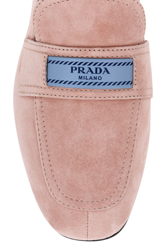 Prada - Nude Suede Blue Logo Bit Loafer 