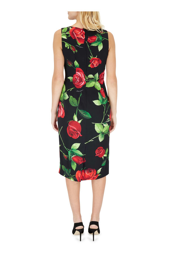 Dolce & Gabbana - Black & Red Rose Sleeveless Sheath Dress