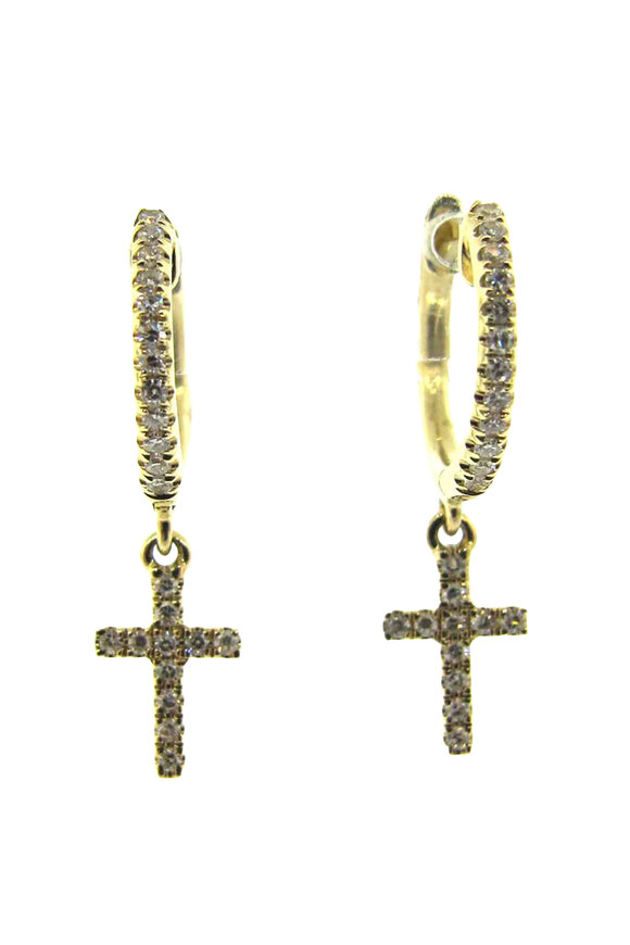 Loree Rodkin Round Pave Cross Drop Hoops