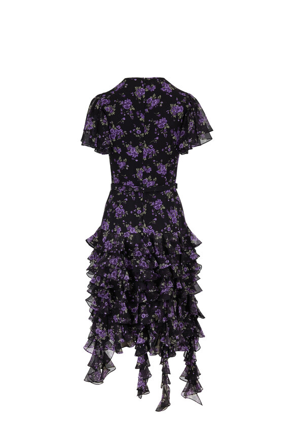 Michael Kors Collection - Black Dahlia Floral Short Flutter Sleeve Dress