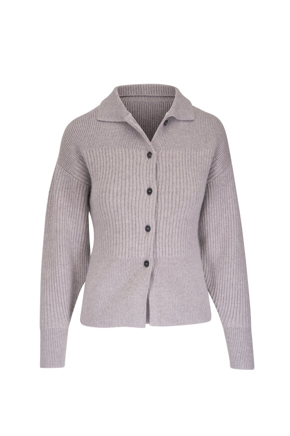 Le Kasha Kalaru Taupe Cashmere Ribbed Cardigan - view 1