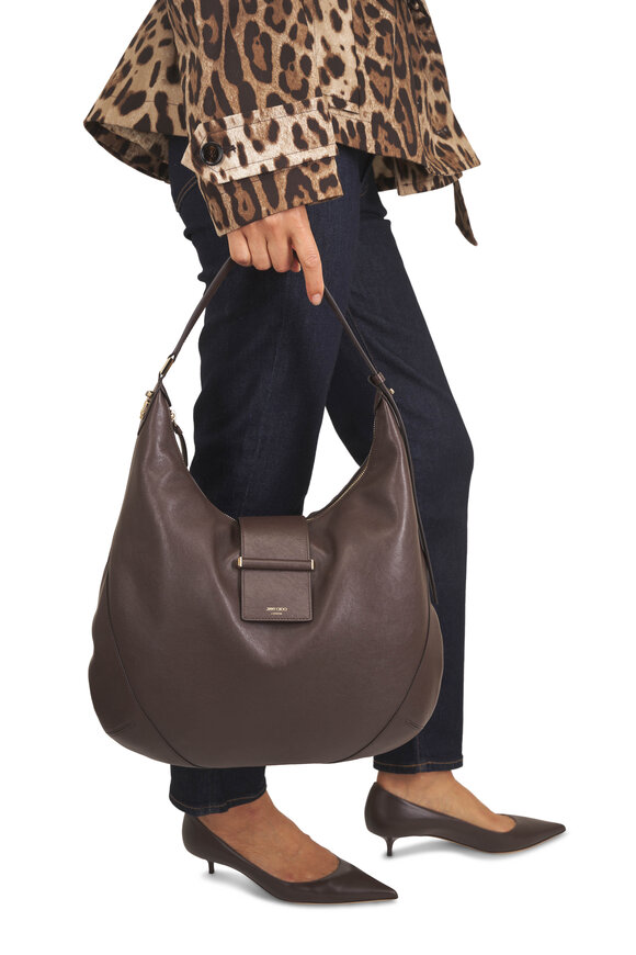 Jimmy Choo Medium Bar Chocolate Leather Hobo - view 2
