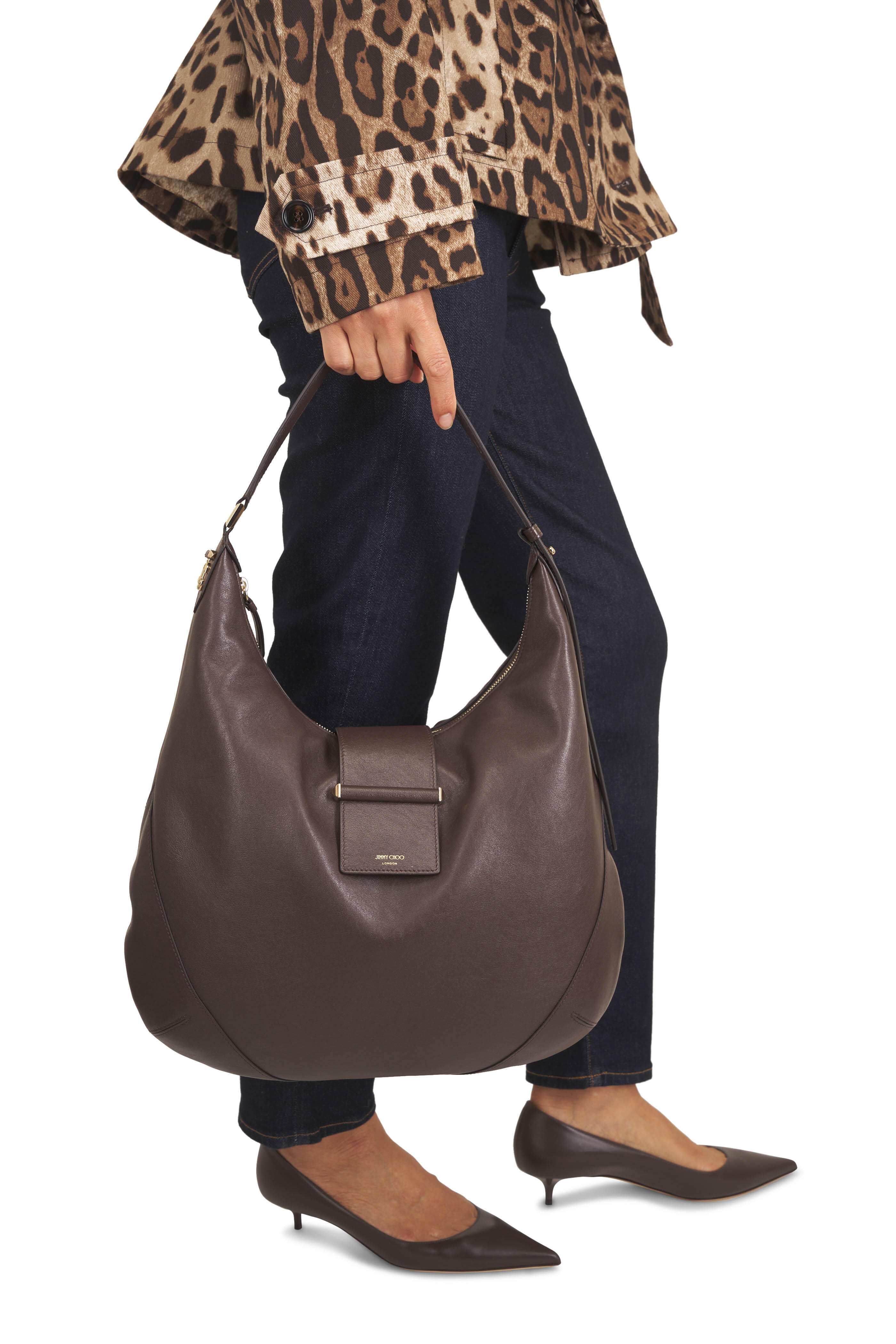 Jimmy Choo - Medium Bar Chocolate Leather Hobo - view 2