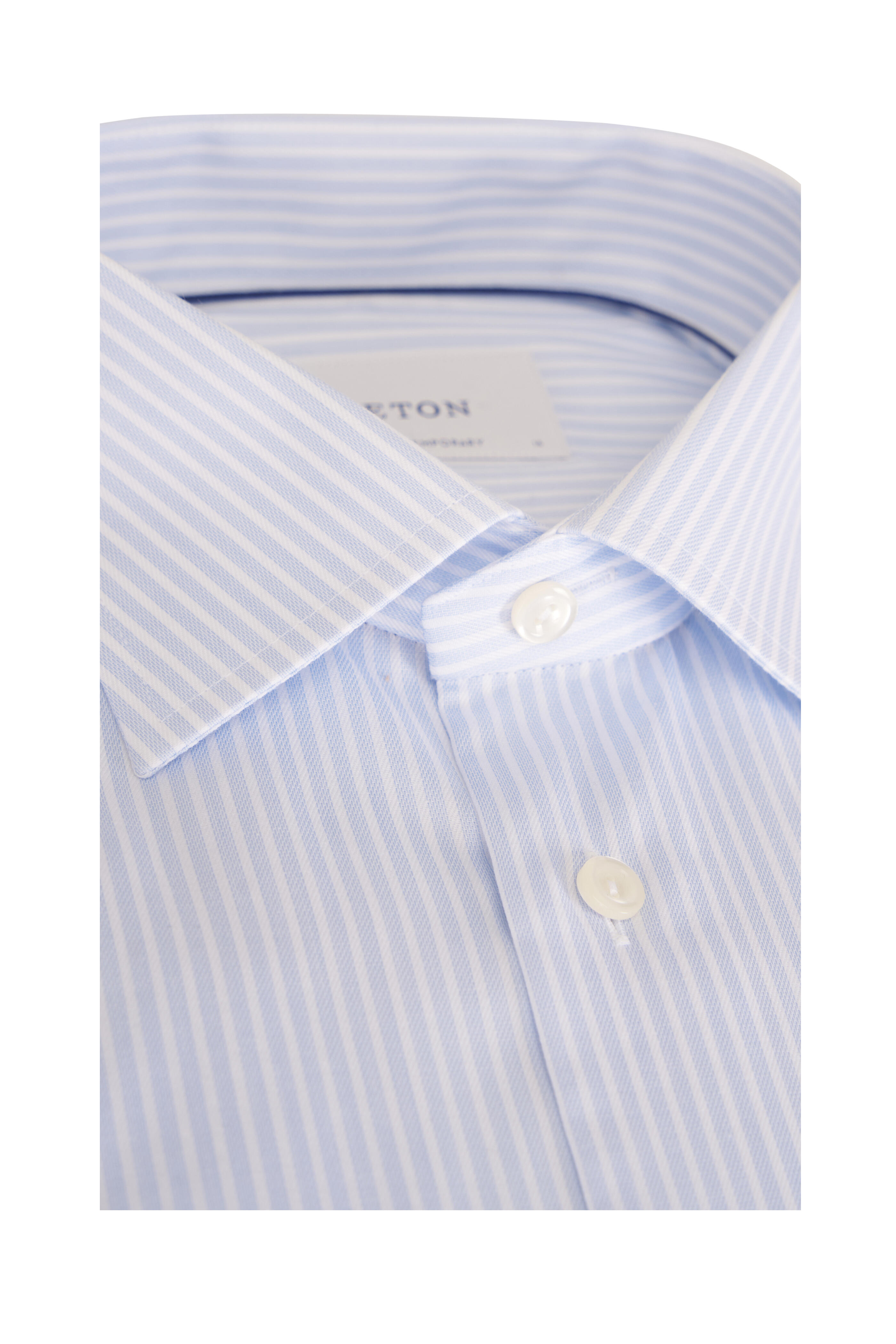 Eton - Blue & White Stripe Cotton Dress Shirt - view 2