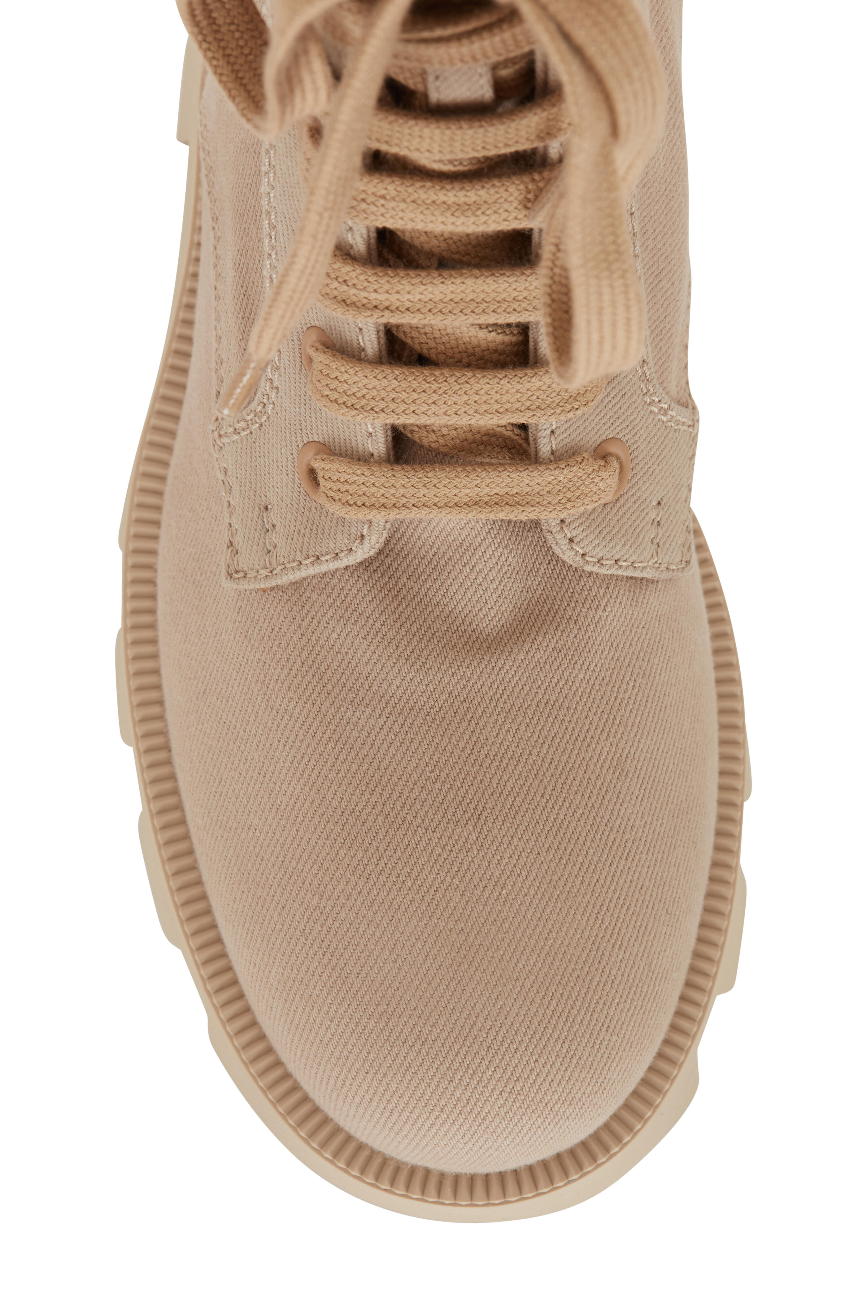 Prada - Natural Denim Lace-Up Combat Boot