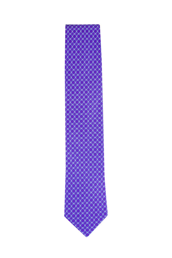 Eton Purple Geometric Woven Silk Necktie - view 1