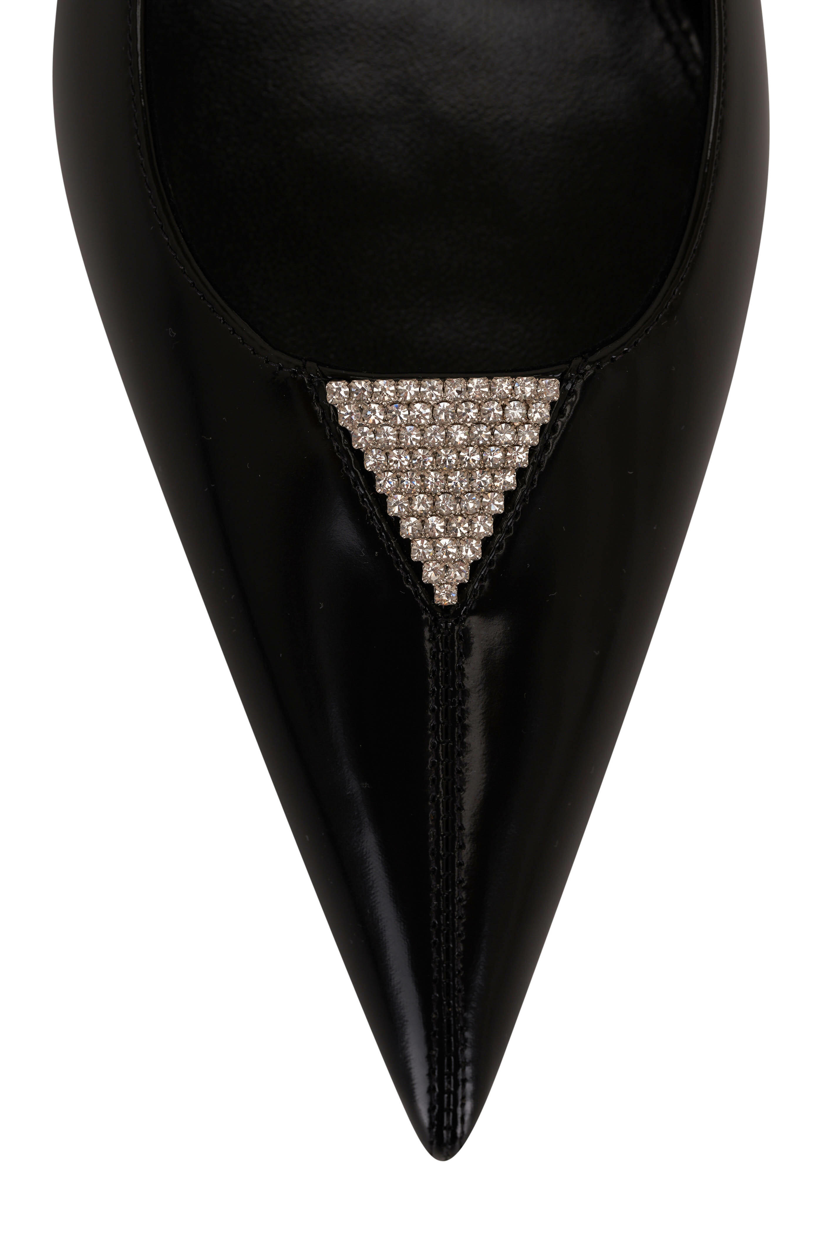 Saint Laurent - Cherish Glazed Leather Rhinestone Slingback