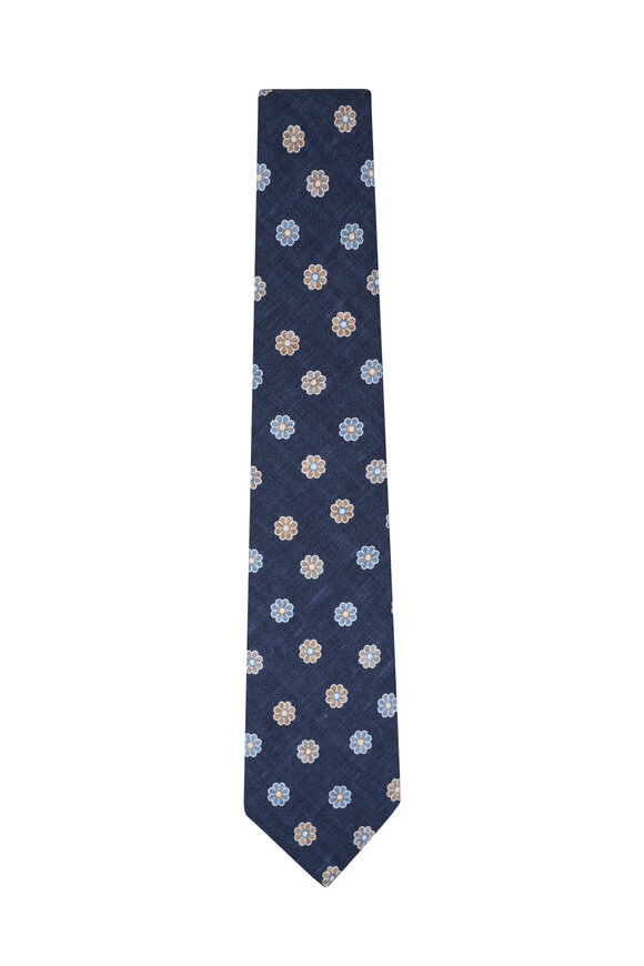 Kiton - Blue Floral Print Silk Necktie