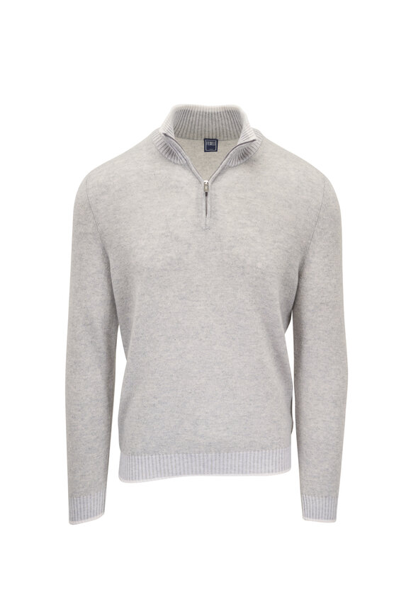 Fedeli Light Gray Spring Cashmere Quarter Zip Sweater