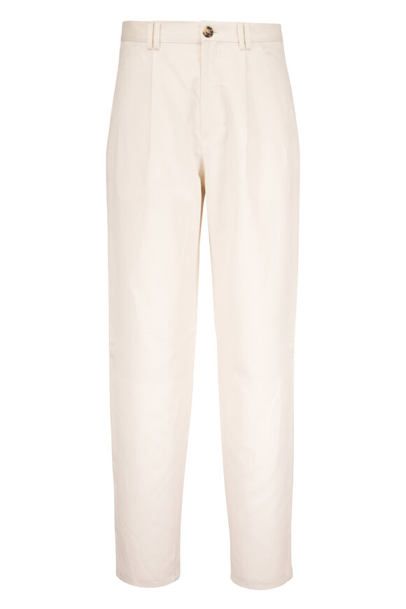 Brunello Cucinelli White Cotton & Linen Pleated Pant - view 1