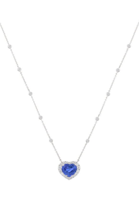 Diana M Jewels 18k White Gold Heart Shaped Halo Sapphire Necklace - view 1