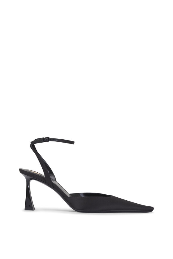 Saint Laurent Aimee Black Satin Crepe Sling Back Pump, 75mm - view 3