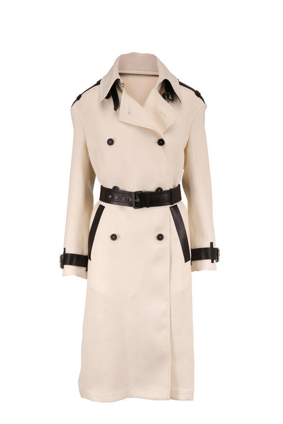 Tom Ford - Chalk & Black Leather Trim Trench Coat 