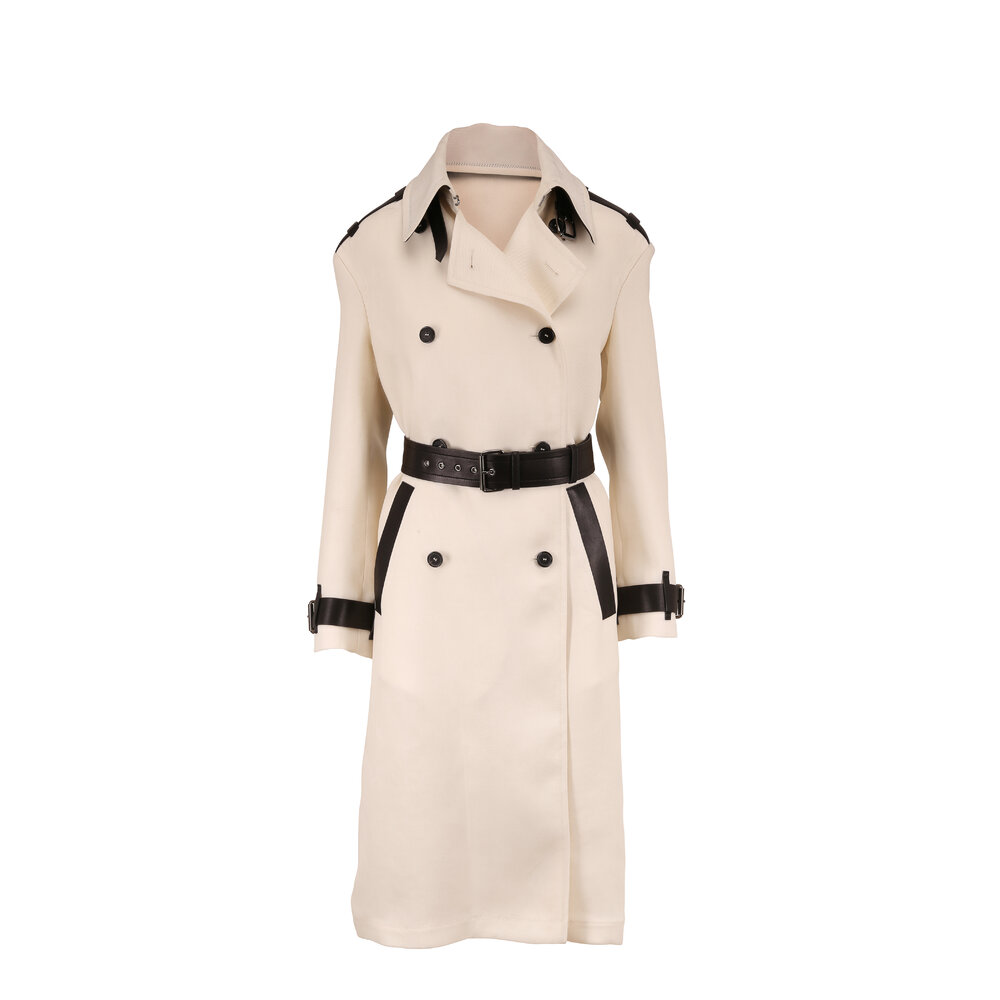 Tom Ford - Chalk & Black Leather Trim Trench Coat