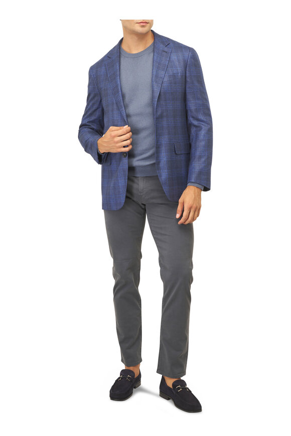Canali Light Blue Wool & Cashmere Crewneck Sweater - view 2