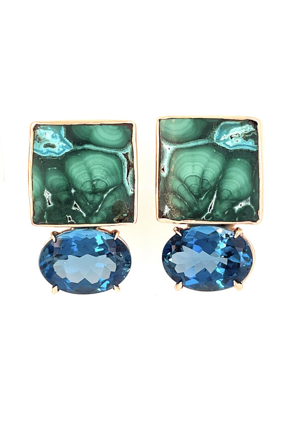 Ellen Hoffman Malachite Chrysocolla & London Blue Topaz Earrings