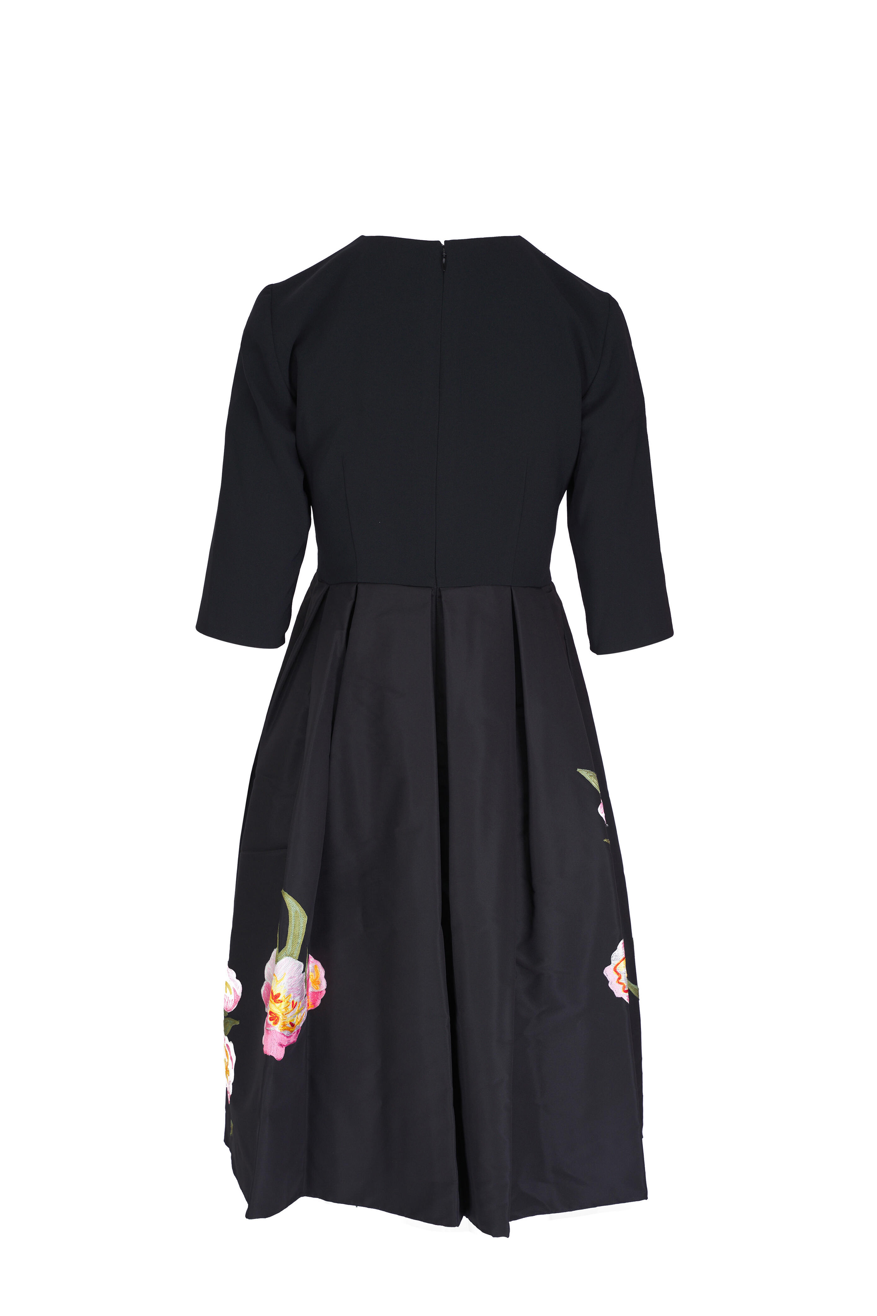 Carolina Herrera - Black Floral Silk Midi Dress