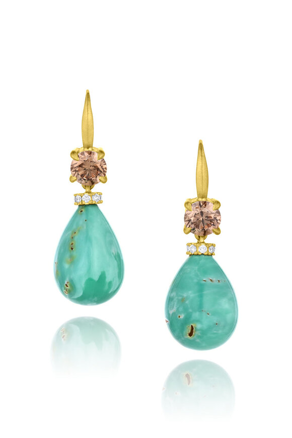 Leigh Maxwell 18k Yellow Gold Varscite & Diamond Gemmy Earring