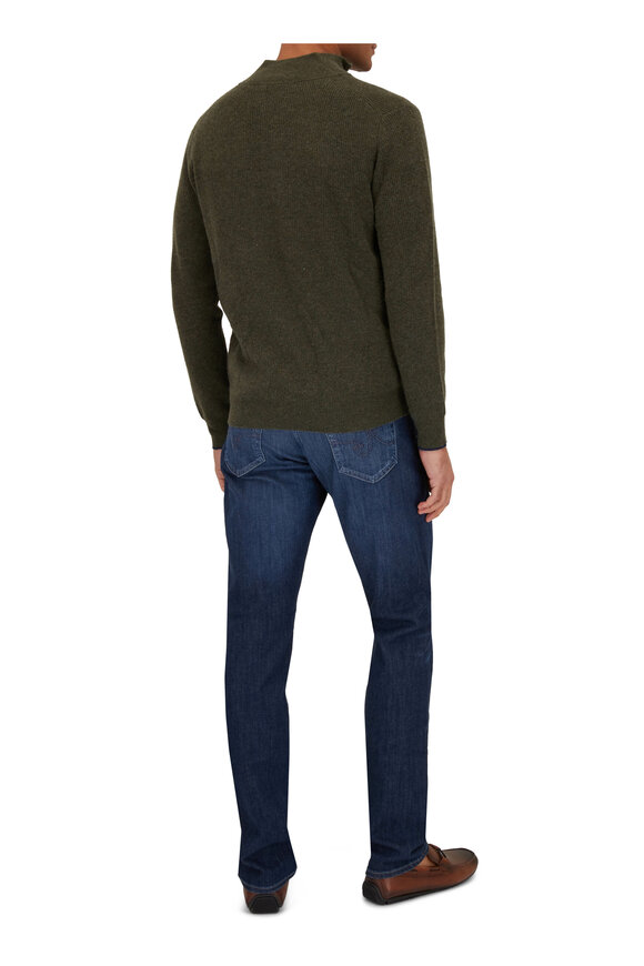 Kinross - Olive Cashmere Quarter Zip Pullover 