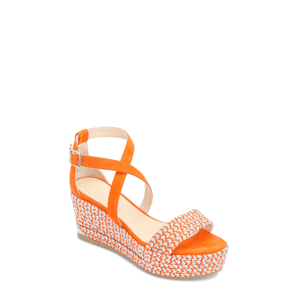 Jimmy Choo - Portia Orange Suede Embroidered Wedge Sandal, 70mm