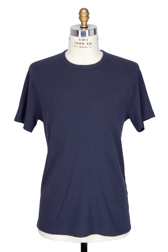 BLDWN - Navy Blue Textured Knit Crewneck T-Shirt