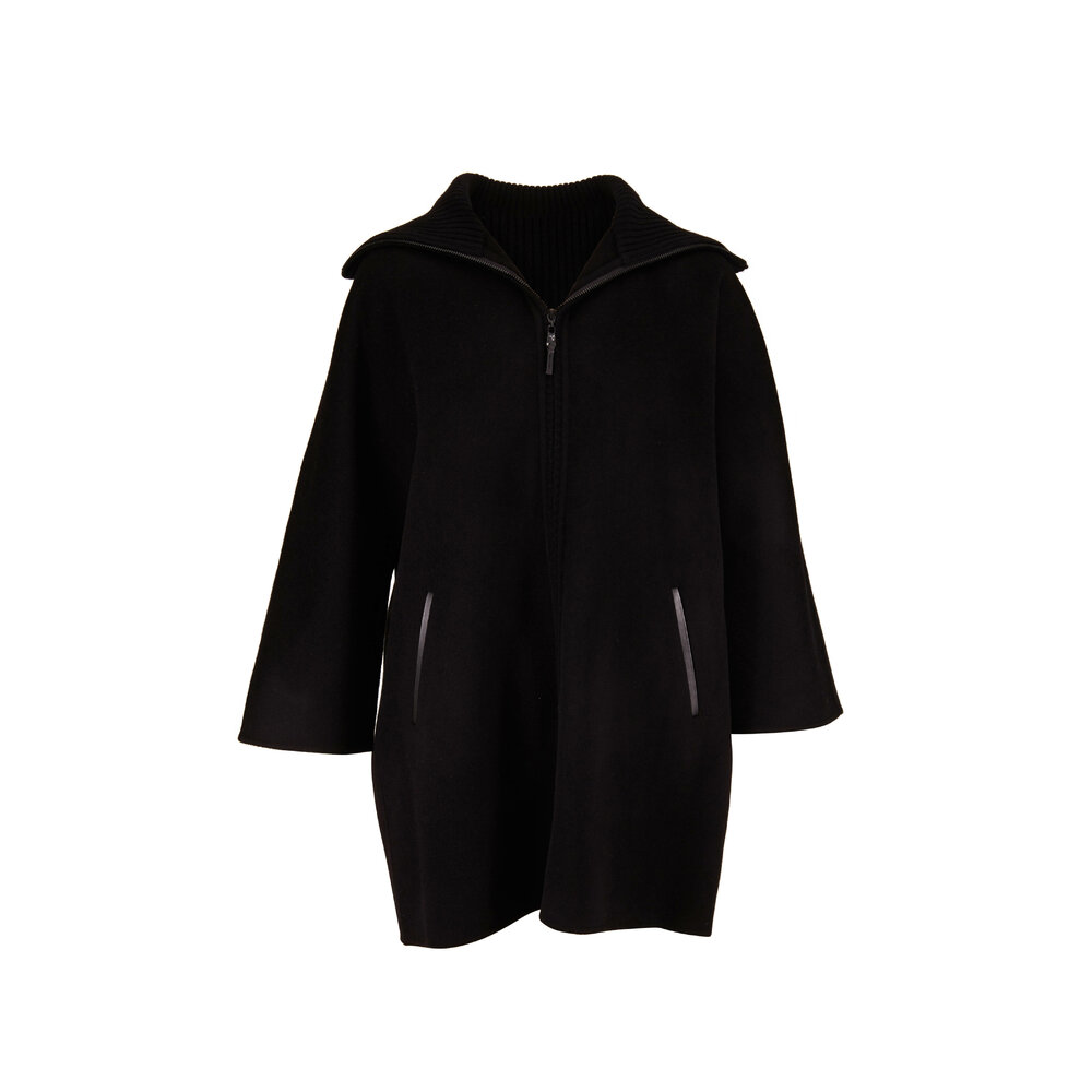 Kinross - Black Wool & Cashmere Front Zip Cardigan