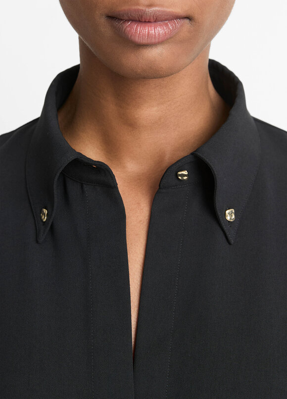 Vince - Black Embellished Point Collar Shirt