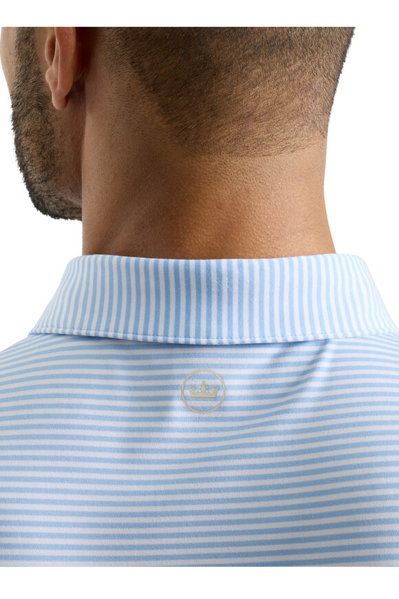 Peter Millar Light Blue & White Stripe Mesh Performance Polo - view 4