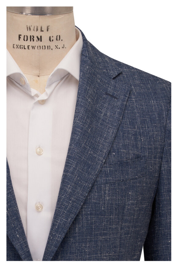 Maurizio Baldassari - Blue Wool, Silk & Linen Stretch Jersey Sportcoat 