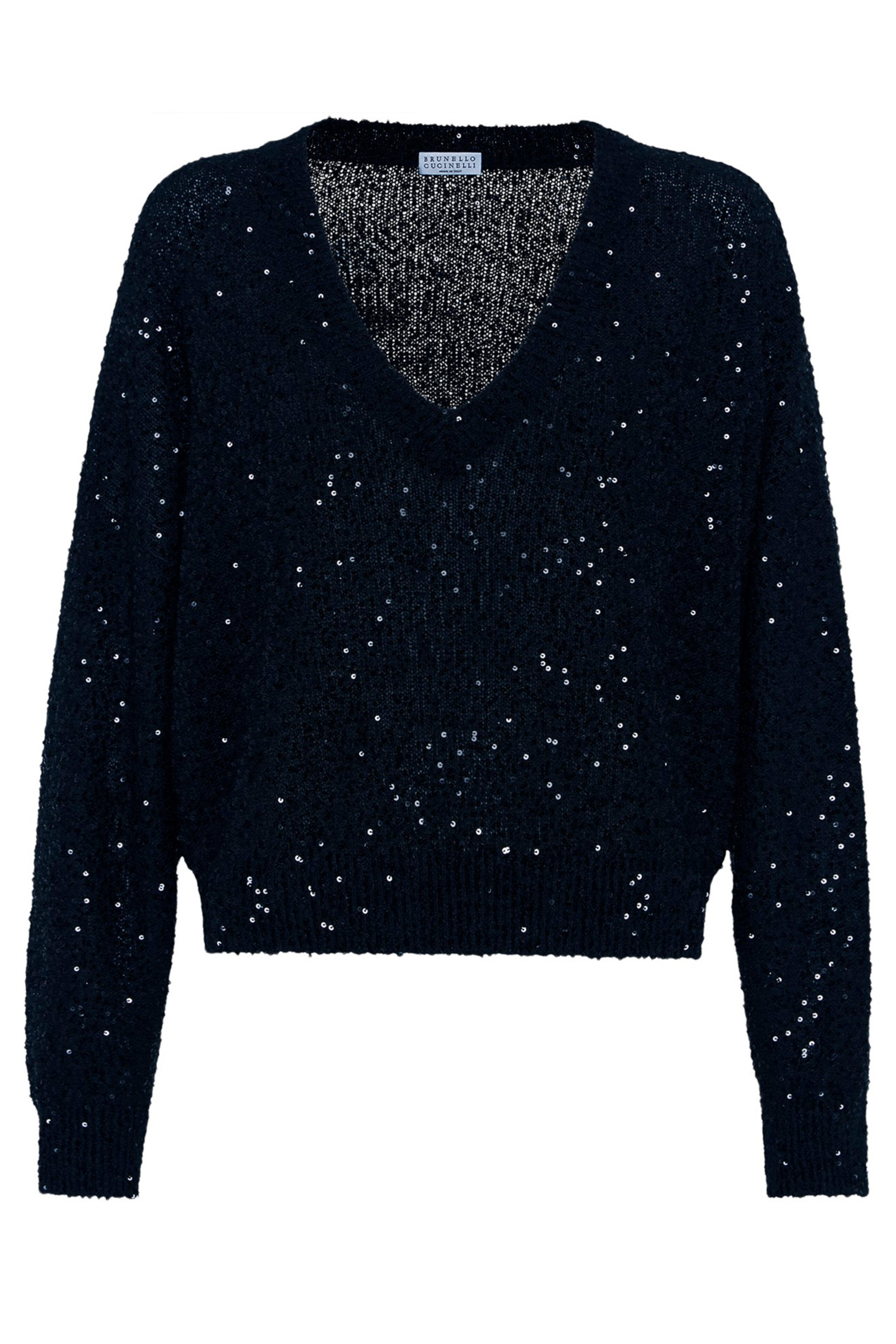 Brunello Cucinelli - Black Paillette Sequin Long Sleeve Sweater